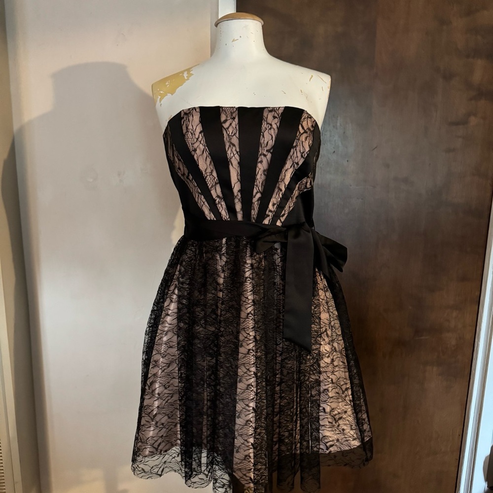 Max and Cleo Black Strapless Satin & Lace Dress Sz 10 Party Glam cocktail